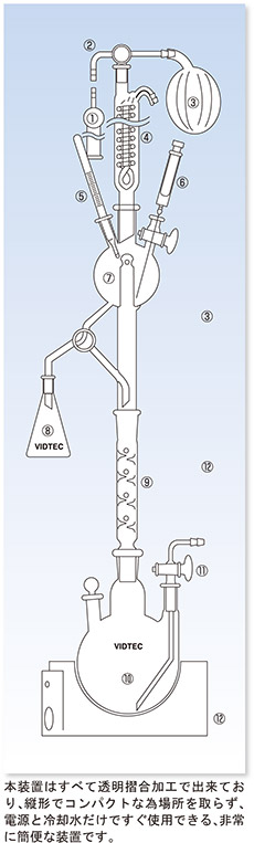 無水溶媒蒸留装置 ㈱コスモスビード|Vidtec 福岡県の理化学実験硝子器具製造 ガラス製品の注文,ガラス器具のオーダーメイド